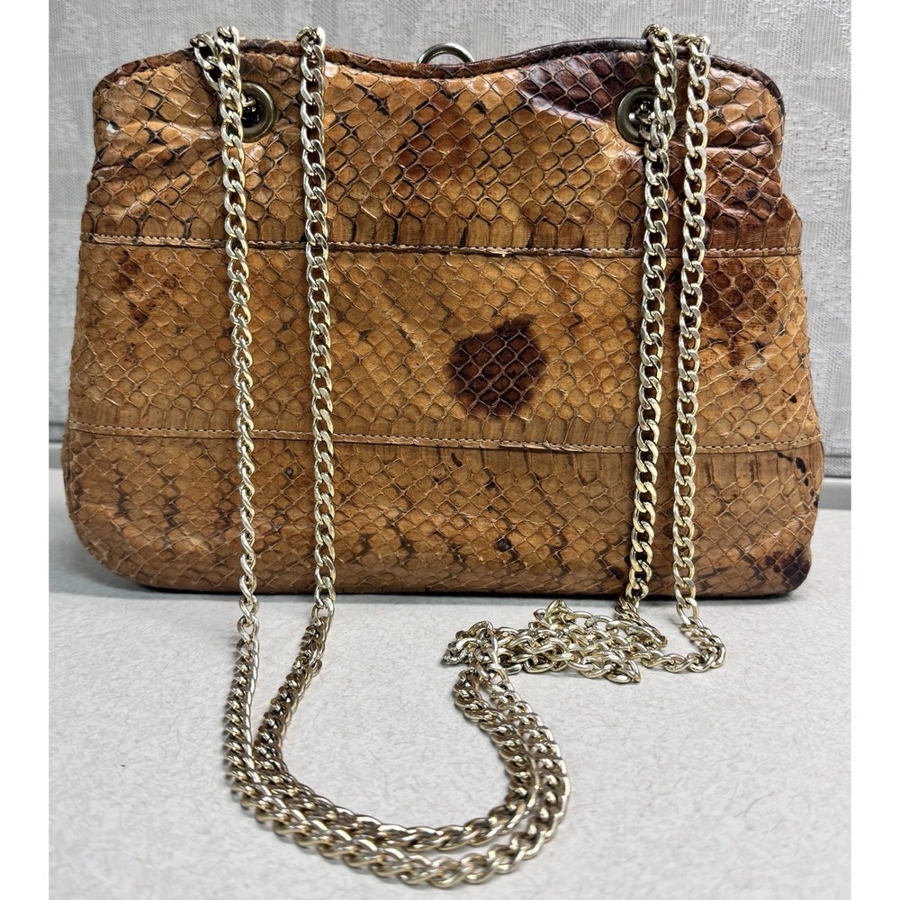 Vintage Unbranded Brown Snakeskin Clutch Purse Shoulder Bag‎ Excellent!